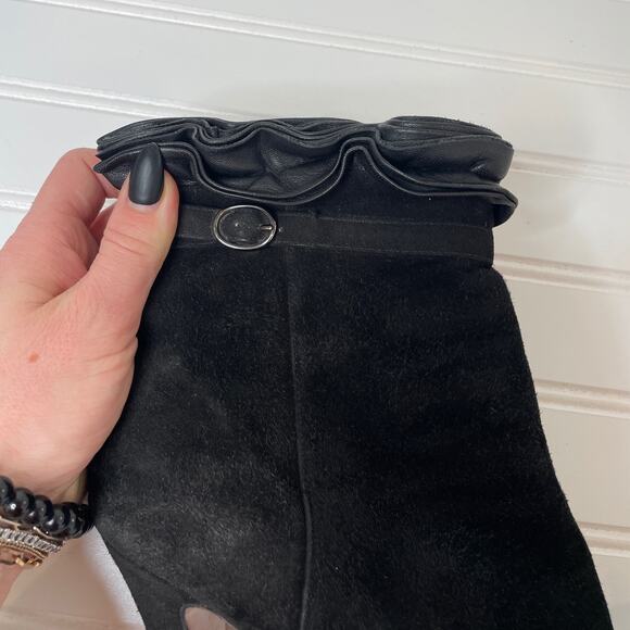 Givenchy Black Suede Ruffled Stiletto Heeled Boots Size 9.5 Platform Zip Runway - Picture 9 of 9